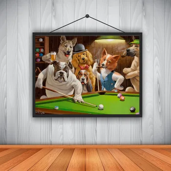 

Modern High Definition Canvas Printing Dog Playing Billiards God Snooker Oil Painting Art Home Decoration Poster on Canvas Wall