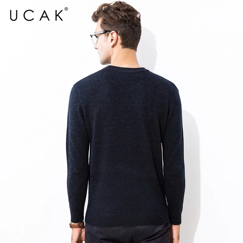 Promo UCAK Brand 100% Merino Wool Sweater Men Fashion Casual O-Neck Pull Homme Autumn Winter Warm Cashmere Sweaters Pullover Men U3069