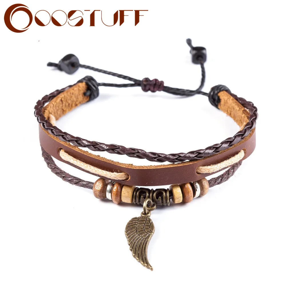 Leather Bracelets for Women Men Jewelry Handmade Wing Charm leather bracelets