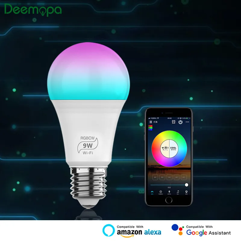 

Dimmable 7W 9W E27 WiFi Smart Light Bulb LED Lamp App Operate Alexa Google Assistant Control Wake up Smart Lamp Magic Bulb
