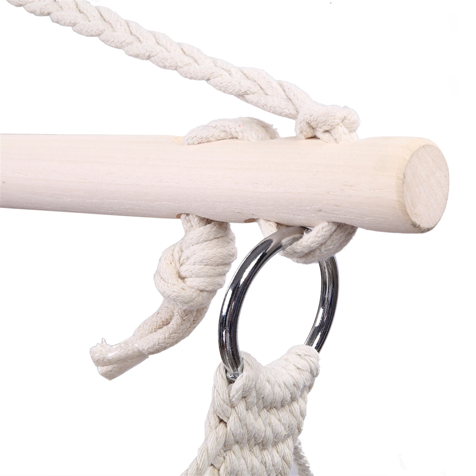 Cotton Rope Net Hammock Chair Set with Wooden Stick Beige Bohemia Style Hanging Hook Safety Bedroom Garden Tree Hanging Seats