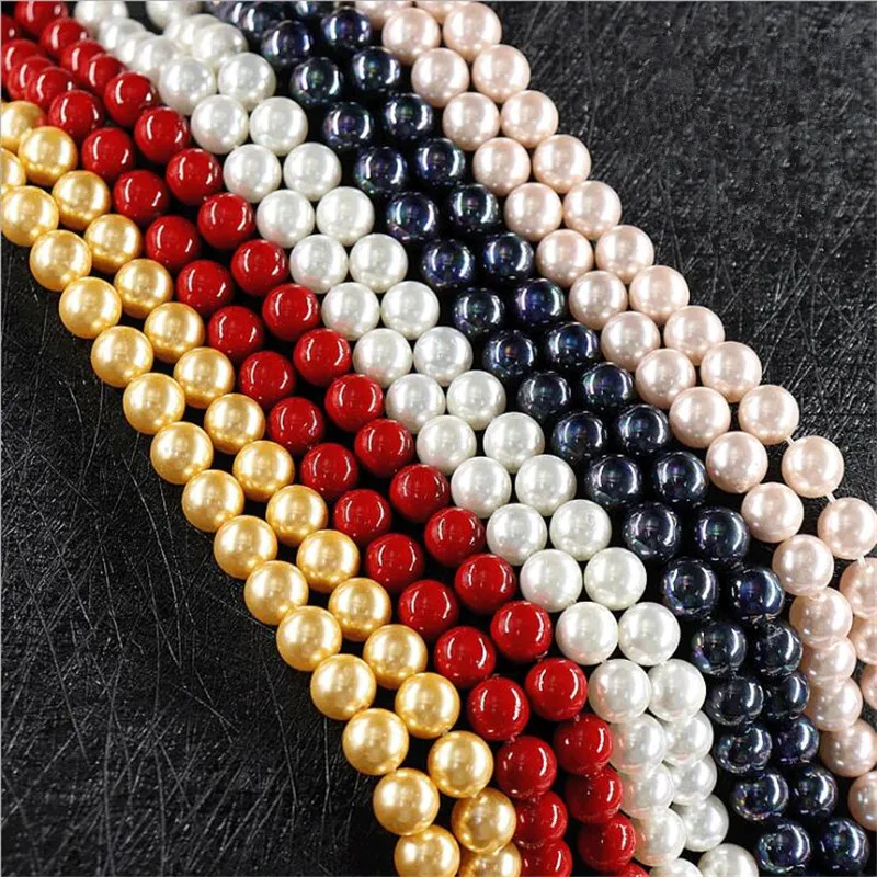 Vibrant Shell Pearl Beads - Red and Pink Round Collection for Jewelry Crafting (4-12mm, 15 Strand)
