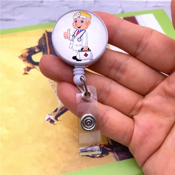 

Man Doctor Badge Holder Reel Retractable Pull Lanyard Name Tag Card Holder Recoil Reel Belt Clip Doctor Nurse Work Card Buckle