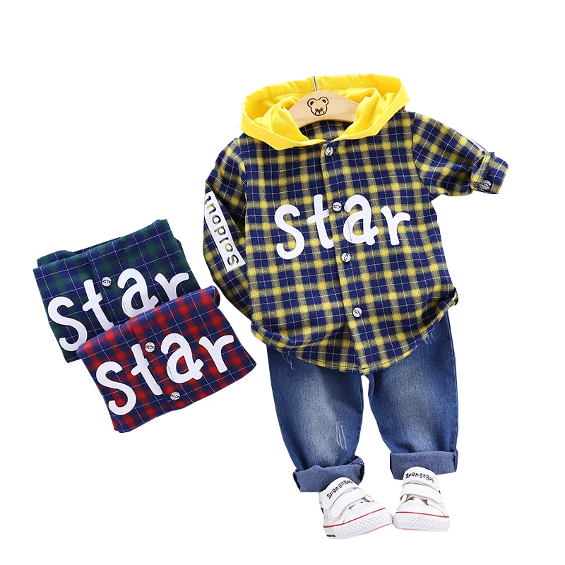 Star Fashion Baby Boy Girl Clothes Infant Spring Autumn Hoodie Pants Suits Kids Plaid Long Sleeve Sets Children Casual Tracksuit |