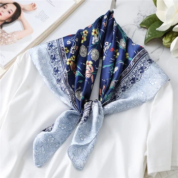 

2020 Fashion Silk Hair Scarf Square Women Neck Wraps Office Lady Foulard Neckerchief Tie Floral Head Scarves Bandana Shawls