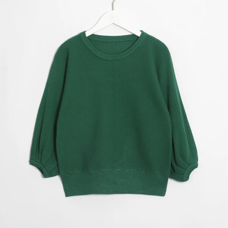 Wixra, Женский вязаный свитер, пуловер, Женские топы с пышными рукавами, Свитера с круглым вырезом, джемпер, Повседневная Уличная одежда, осень-зима - Цвет: Dark Green