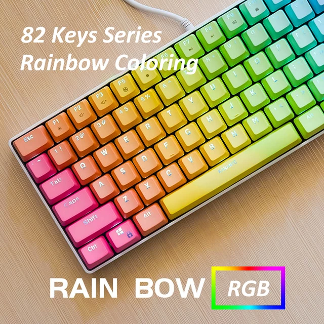 لوحة مفاتيح ميكانيكية بألوان قوس قزح مع إضاءة خلفية بيضاء ، 82 مفتاحًا ،  PBT ، كابل USB لألعاب الكمبيوتر ، قابس أزرق ومفتاح سحب - AliExpress