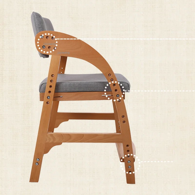 Solid Wood Children's Learning Lift Chair Student Study Writing Armchair Adjustable Baby Dining Chairs Kids Home Backrest Chair