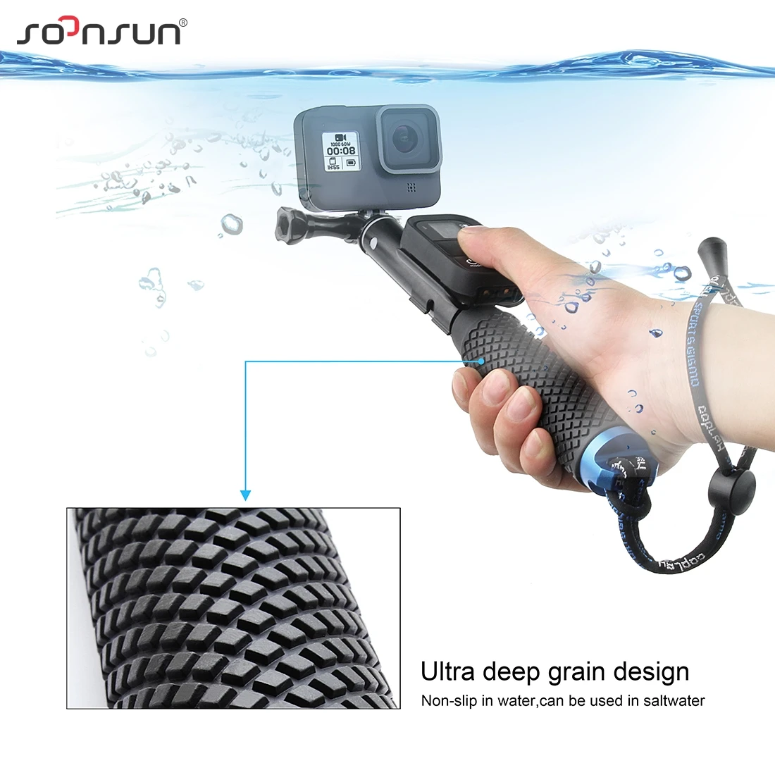 SOONSUN Aluminum Extendable Monopod Pole Selfie Stick GoPro Hero Insta360 SJCAM AKASO DJI Action Go Pro Hand Grip