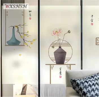 

40cmx100cm Static Cling Custom Size Glass Film Antique Chinese Style Frosted Window Sticker Raamfolia For Home Office Restaurant