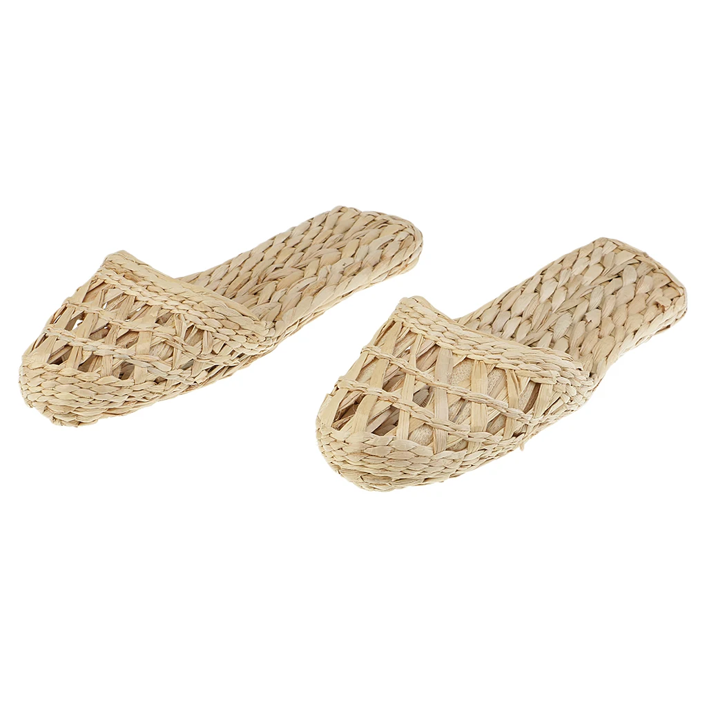 

1 Pair of Handmade Straw Rattan Knitted Slippers Summer Sandals Flat Sandal Slipper Radom Ship