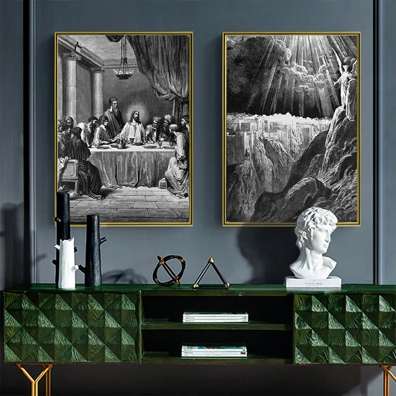 

Da Vinci Last Supper White and Black Wall Figure Portrait Canvas Painting Jesus Christ Wall Pictures For Living Room Cuadros