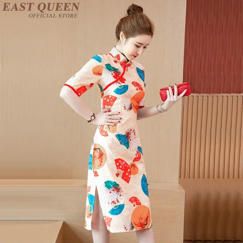 Платье Чонсам средней длины, вьетнамская одежда, Китайские Восточные Платья с цветочным принтом, Qipao Vestido Ao Dai, вьетнамское платье TA1787
