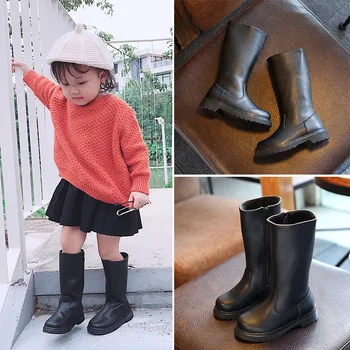 

Children Knee High Black Boots Winter Boys Girls Boots Toddler Baby Princess Shoes Leather Kids Rain Boots Waterproof KS565