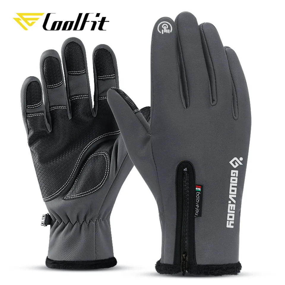 CoolFit велосипедные перчатки с сенсорным экраном зимние теплые ветрозащитные перчатки для велоспорта водонепроницаемые велосипедные перчатки для мужчин и женщин - Цвет: Dark grey