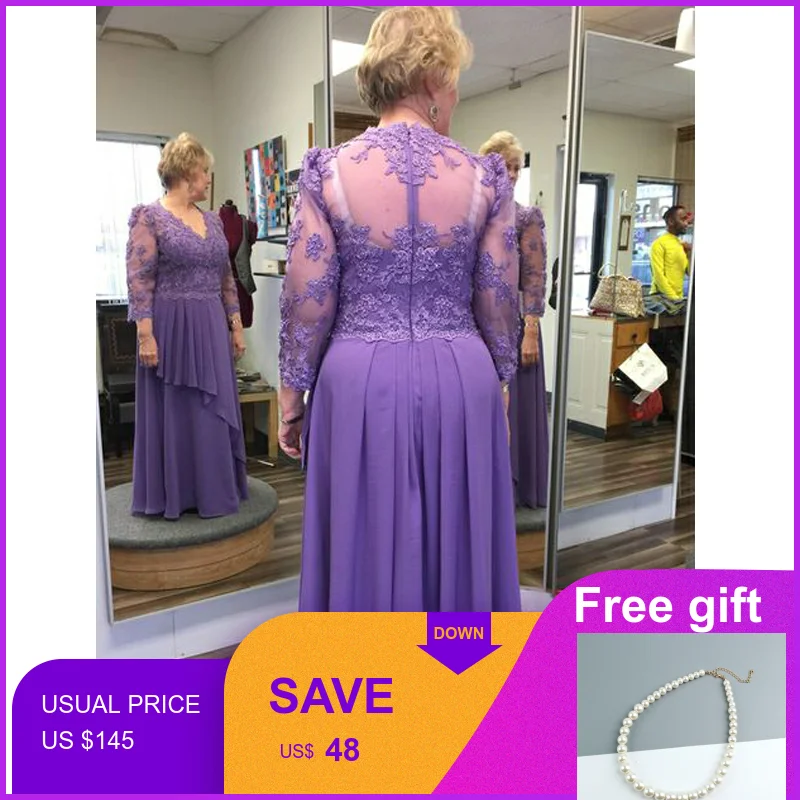 Mother Of the Bride Dresses Plus Size Long Sleeve Applques Wedding Evening Formal Party Dress vestidos de fiesta de noche