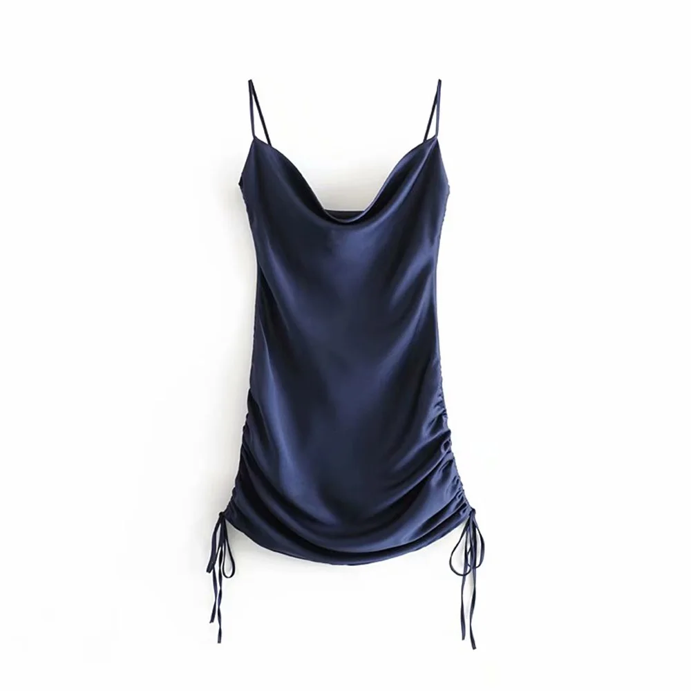 Новинка весны 2020 женское шелковое платье однотонное с двусторонней шнуровкой