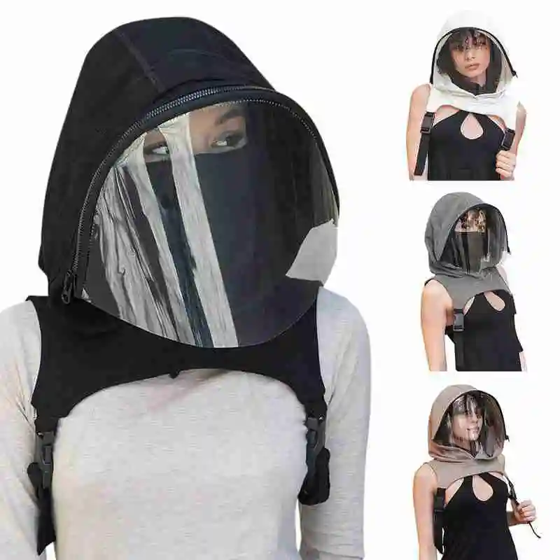 

Face Wear Clear Hooded Hat For Adults Outdoor Cycling Winter Warm Full Protective Reusable Removable Mask Cap
