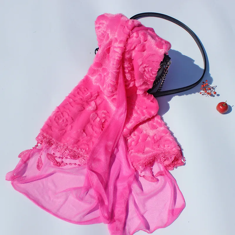 Женский зимний утепленный плюшевый шарф из искусственного кроличьего меха, розовый шарф, однотонный карамельный цвет, воротник, шаль для шеи, теплые болеро, шейный платок, Длинная накидка - Цвет: Rose