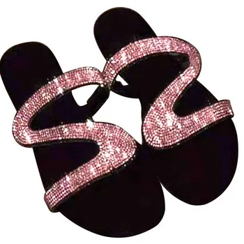 

Women Sequins Slippers 2020 new Flat Heel Fashion Casual Shoes Outdoor Non-slip Female Slides Beach Slippers Sandals