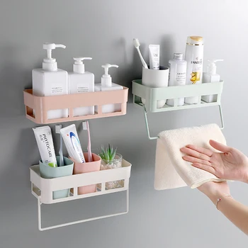 

2Pcs Bathroom Items Container Storage Holder For Kitchen Wall Shelf Punch-free Rack for Bedroom Decor Storage Household