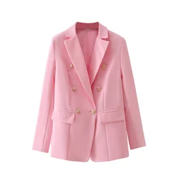 KEYANKETIAN 2021 autumn new ladies pink office long-sleeved blazer with metal buckle chic slim suit blouse