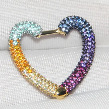 

Baoyocn Fashion 925 Sterling Silver Gold Color Single Rainbow Heart Earring Pave Colorful Cubic Zirconia for Women Jewelry