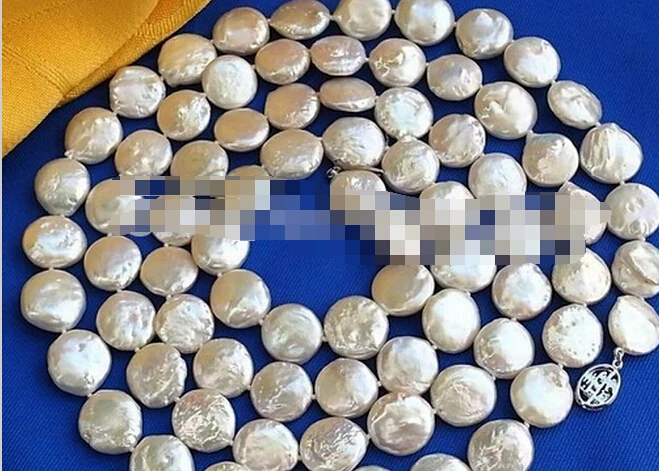 929++ 4" 14 мм Монета Белый Пресноводный Культивированный жемчуг ожерелье