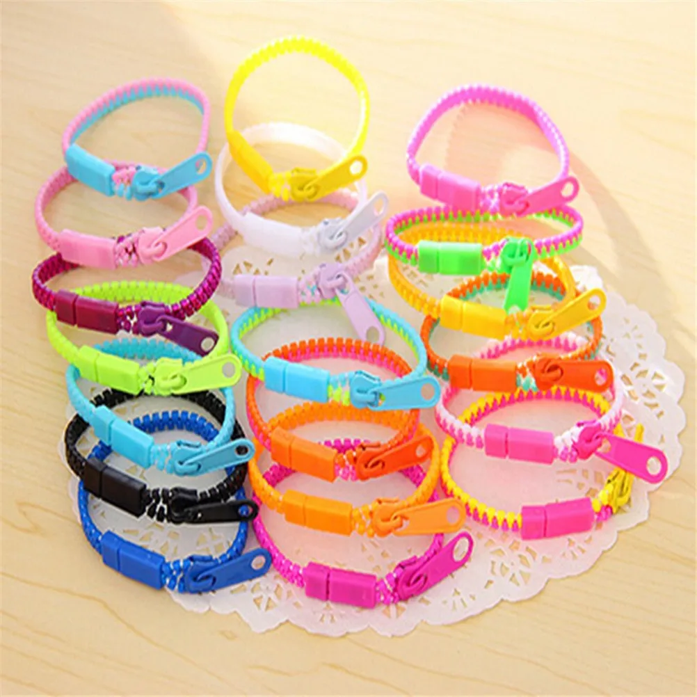 10pcs lot Zip Bracelet Wristband Dual Single Color Metal Zipper Bracelet Fluorescent Neon Creative Bracelet For