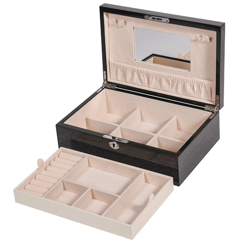 

Fashion Design Large Piano Lacquer Jewelry Box Jewelry Display Case 2 Layers Makeup Organizer Ring Necklace Storage Box