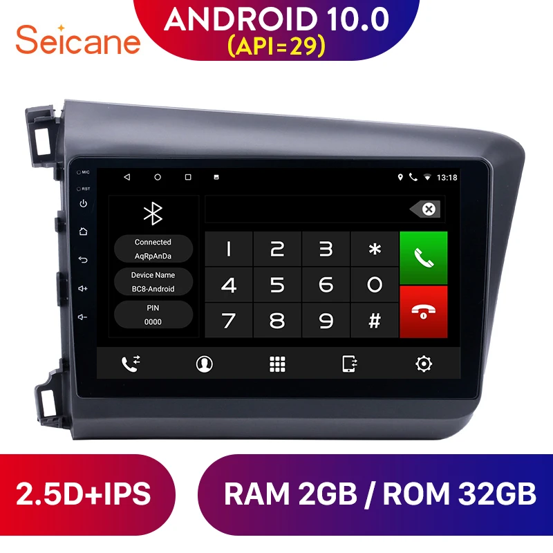 

Seicane 10.1 inch Android 10.0 IPS Car Radio Stereo Unit Player for 2012 2013 Honda Civic GPS Navigation Support WIFI DVR OBDII