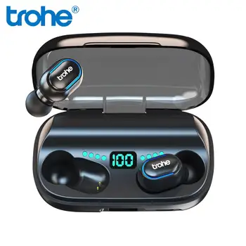  Trohe Wireless Bluetooth Earphones Tws 5.0 Touch Control waterpoof 1800mAh stereo charing Box For Phone Power Bank Earbuds T6 