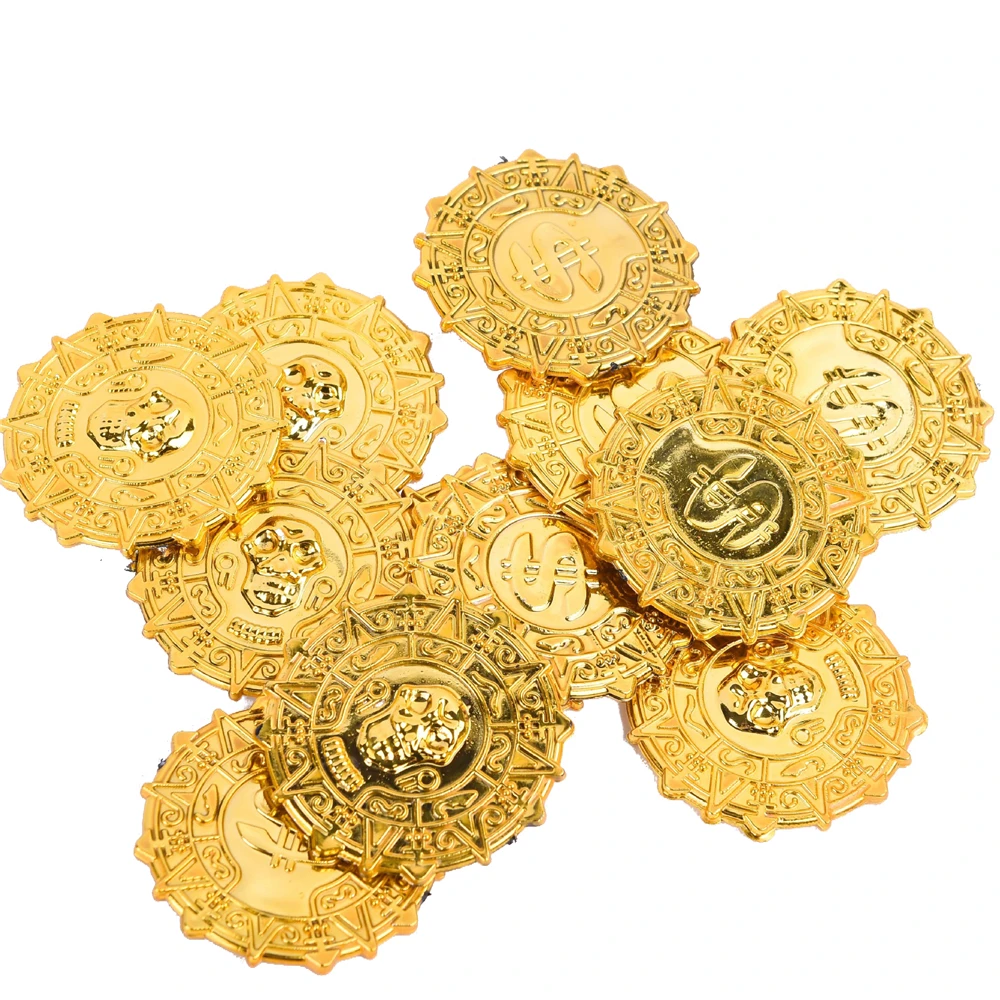

50pcs/pack Skull Pirate Gold Coins Game Coin Prop Happy Halloween Event Party Home Decorations Favors Treasure Coin Fake Plastic