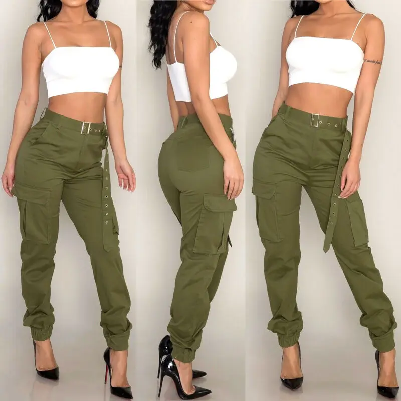 Hirigin осенние женские армейские брюки Карго повседневные модные брюки с высокой талией военный армейский боевой джинсы крутые брюки