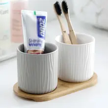2 шт 500 мл стаканчик для зубной щетки с деревянная подкладка матовая Бытовая керамика чашка для воды щетка для мытья зубов набор цилиндров(случайный цвет