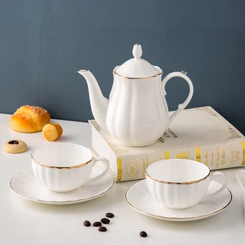 

Superior Bone china Coffeeware set 5 Pieces Large Capacity Teapot Coffeepot set Simple Black Tea Cups Ceramic Cafe Accessories