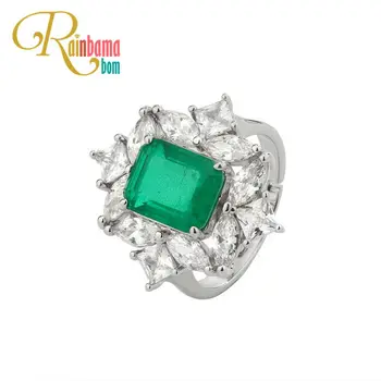 

Rainbamabom Vintage 925 Solid Sterling Silver Created Moissanite Emerald Gemstone Wedding Engagement Ring Fine Jewelry Wholesale