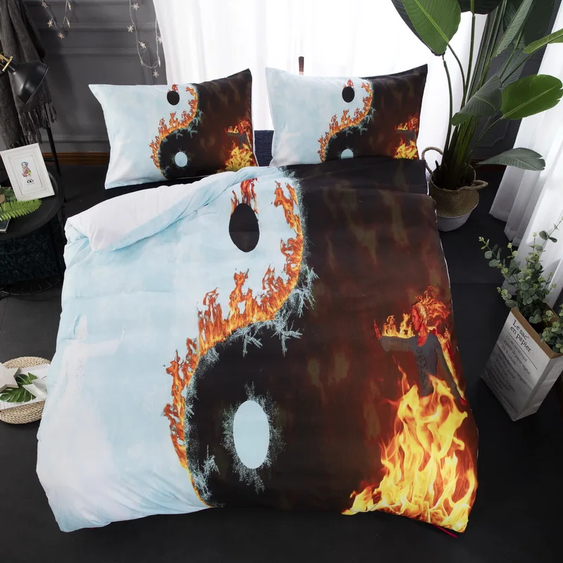 3D Tai Chi постельное белье с принтом огня пододеяльник с наволочками двойной Полный queen king size постельное белье 3 шт. белый цвет