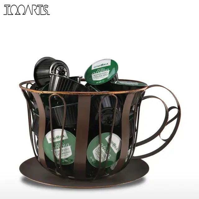 Cup Shaped Home Storage Basket For Fruit Snacks Brown Coffee Pod Container Espresso Pod Holder Metal Home Decoration
