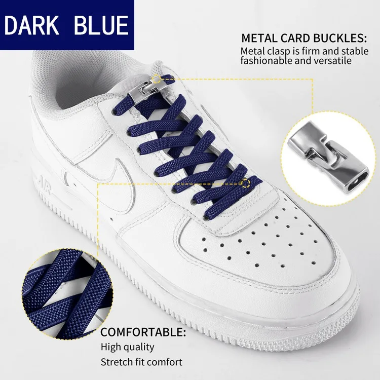 1 пара шнурки без завязок плоские эластичные шнурки для обуви для детей и взрослых кроссовки шнурки быстро ленивые шнурки 17 цветов шнурки - Цвет: Dark blue