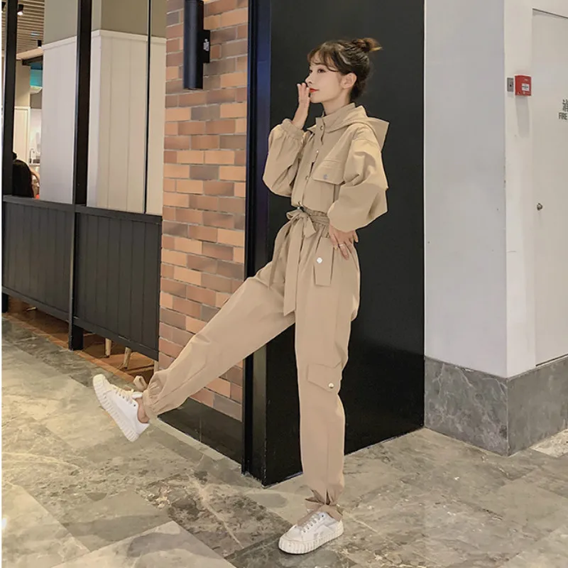 Jumpsuits Women Spring Autumn Slim Long Sleeve Belt Cargo Pants Sets Overalls Female Streetwear Hip Hop Hooded Harem Trouser Jumpsuits Women Spring Autumn Slim Long Sleeve Belt Cargo Pants Sets Overalls Female Streetwear Hip Hop Hooded Harem Trouser