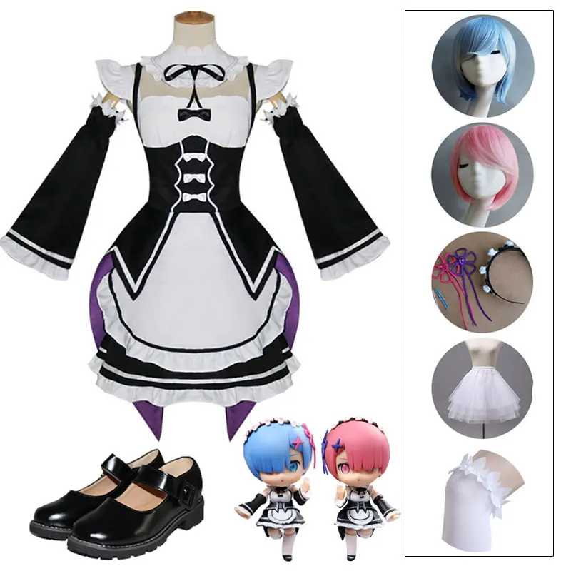 

Ram/Rem Cosplay Re:zero Kara Hajimeru Isekai Seikatsu Re Life In a Different World Kawaii Sisters Costume Maid Servant Dress