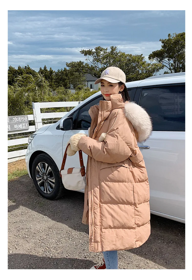Photo Shoot New Style Best Friend Korean-style Hooded Large Fur Collar INS down Jacket Medium-length Cotton Coat WOMEN'S Co