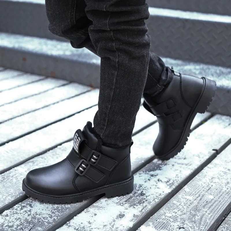 Children's shoes autumn and winter2019 children's shoes boys plus velvet cotton shoes leather kids snow boots girls Martin boots