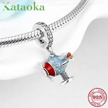 

925 Sterling Silver Cute cartoon helicopter shape Charms Beads Diy for Womens Jewelry fit Original Kataoka Bracelets making Gift