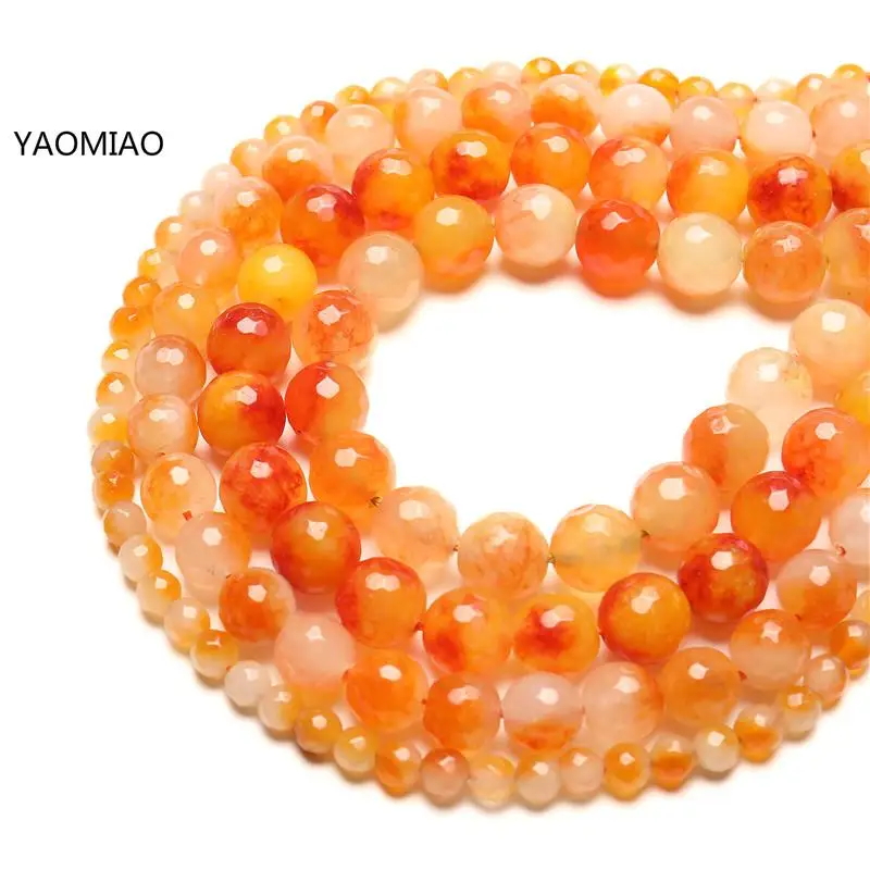 

Natural Jades Stone Beads Faceted Orange Chalcedony Round Beads for DIY Bracelet Jewelry Making 15" Strand 6/8/10/12mm