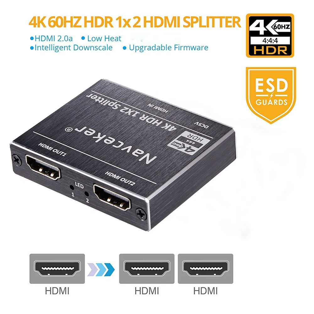 ProAV 4K UHD HDMI Splitter 2.0 1x2 HDMI 2.0 Splitter HDCP 2.2 HDR Splitter HDMI 2.0 4K HDMI2.0 Spli