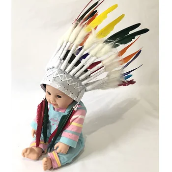 

Newborn photography props feather cap chief hat infant photo shooting hat Indian style cool baby head wear for toddler picture
