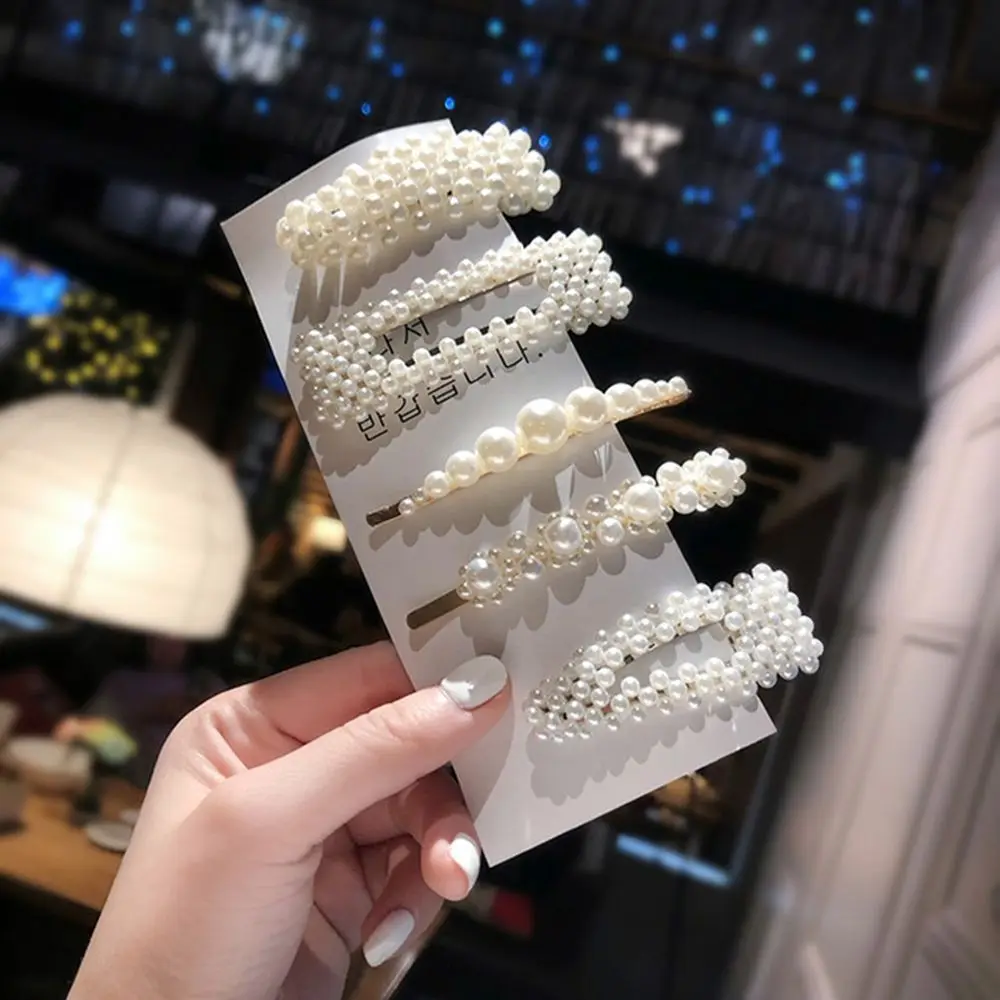 

2019 Fashion Women Elegant Pearl Hair Clips Snap Barrette Stick Hairpins Hair Styling Tools Accessories Hairgrip Headdress Gift