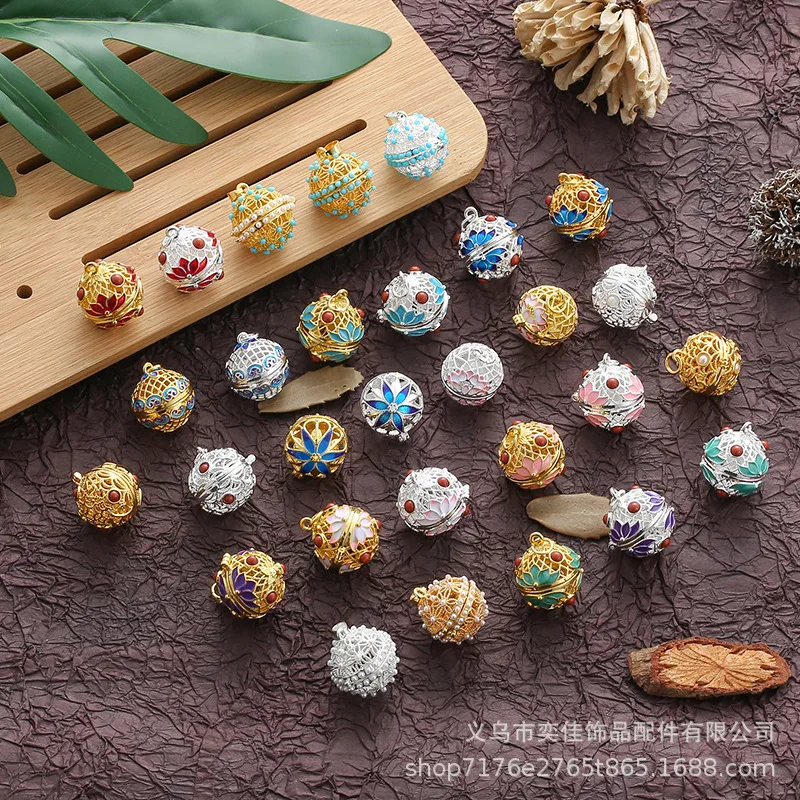 Винтажная подвеска Lotus Cloisonne буддийская бусина маленькая коробка парфюмерное